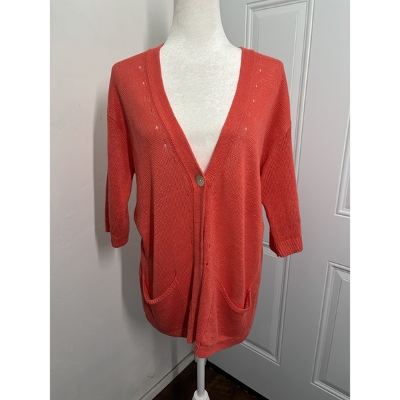 J. Jill Sweaters - J Jill Love Linen Sweater Womens Small Coral Pink Orange Cardigan‎ Lightweight